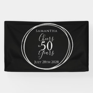 50th Birthday Black Silver Cheers 50 Years Party Banner