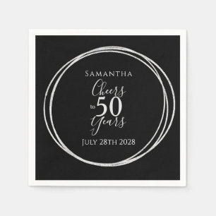 50th Birthday Black Silver Cheers to 50 Years Napkin
