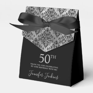50th Birthday Black Silver Damask Thank You Favour Box