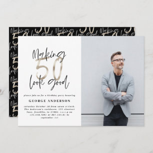 50th birthday black silver elegant modern