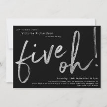 50th Birthday Black Silver Foil Five Oh Custom