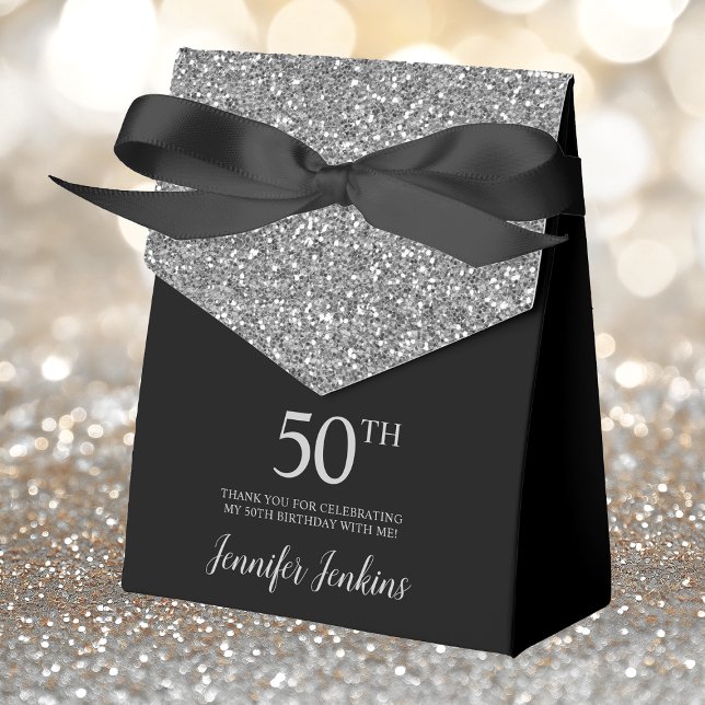 50th Birthday Black Silver Glitter Thank You Favour Box (Creator Uploaded)