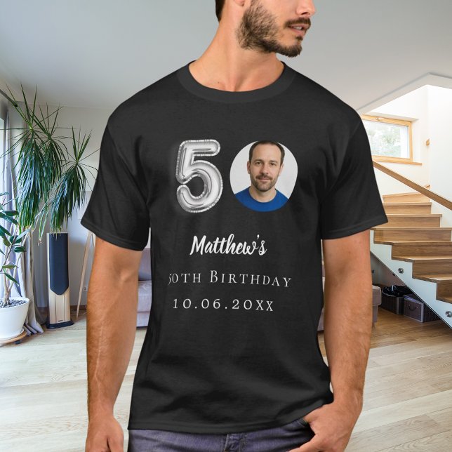 50th birthday black silver photo T-Shirt (Creator Uploaded)