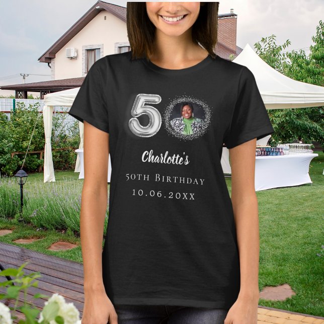 50th birthday black silver photo T-Shirt (Creator Uploaded)