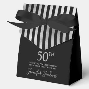 50th Birthday Black Silver Striped Thank You  Favour Box