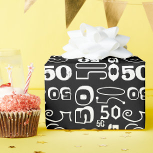 50th Birthday Black Typographic Wrapping Paper