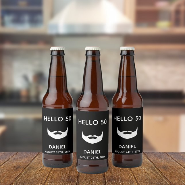 50th birthday black white beard men guys fun beer bottle label (Creator Uploaded)