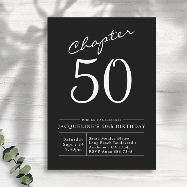 50th Birthday Black White Chapter 50 Invitation (Creator Uploaded)