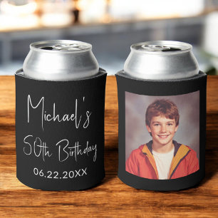 50th Birthday Black White Instagram Photo Can Cooler