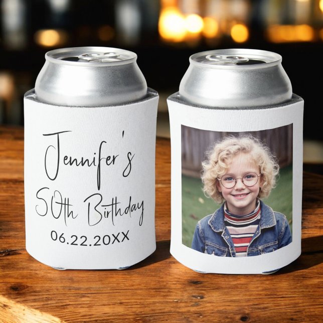 50th Birthday Black White Instagram Photo Can Cooler (Creator Uploaded)