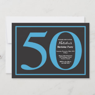 50th Birthday Blue and Black Chalkboard Invitation