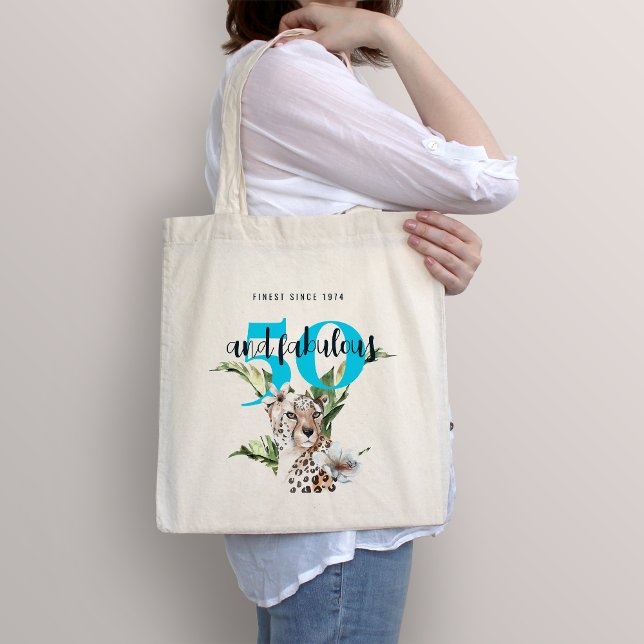 50th Birthday Blue Funny Wild Jungle Leopard Tote Bag (Creator Uploaded)