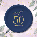 50th Birthday Blue Gold Chapter 50 Paper Plate<br><div class="desc">Make your loved one's 50th birthday celebration elegant and memorable with our stunning Blue Gold paper plates from Zazzle. Discover how these customisable paper plates can elevate your event and create unforgettable moments in our exclusive article.</div>