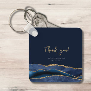 50th Birthday Blue Gold Thank You for Coming Metal Key Ring