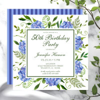 50th Birthday Blue Hydrangeas Script