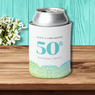 50th Birthday Blue Lace Paper cup Can Cooler