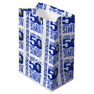 50th birthday blue look 50 custom photo name medium gift bag