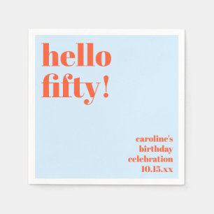 50th Birthday Blue Orange Bold Modern Bright Napkin