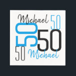 50th Birthday Blue Personalised Paper Napkins<br><div class="desc">50th Birthday Party Supplies.</div>