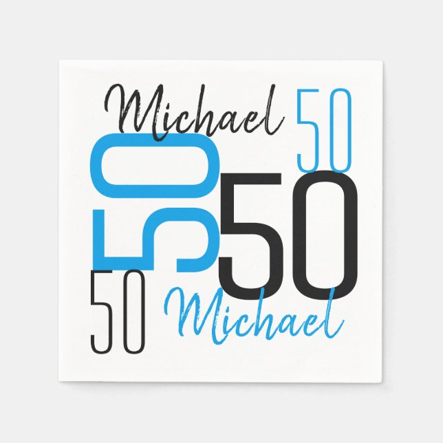 50th Birthday Blue Personalised Paper Napkins (Front)
