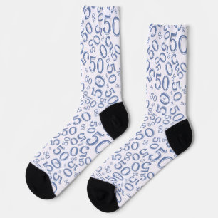 50th Birthday Blue Random Number Pattern Socks