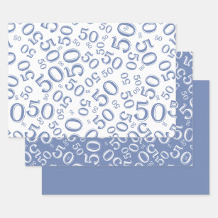 50th Birthday Blue & White Random Number Pattern Wrapping Paper Sheet
