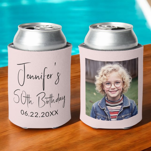 50th Birthday Blush Pink Instagram Photo Can Cooler (Creator Uploaded)