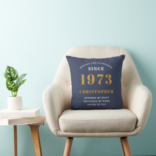 50th Birthday Born 1973 Add Name Blue Cushion