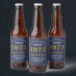 50th Birthday Born 1973 Add Name Blue Gold Beer Bottle Label<br><div class="desc">Personalized Birthday add your name and year beer label. Edit the name and year with the template provided. A wonderful custom blue birthday party accessory. More gifts and party supplies available with the "setting standards" design in the store.</div>