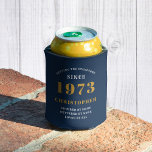 50th Birthday Born 1973 Add Name Blue Gold Can Cooler<br><div class="desc">Looking for the perfect gift to commemorate a special 50th birthday? Look no further than our custom can coolers! These stylish accessories feature a blue and gold colour scheme, and can be personalised with the birthday recipient's name and birth year. This 50th birthday gift is perfect for keeping cans cold,...</div>