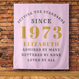 50th Birthday Born 1973 Add Name Pink Grey Large Tapestry