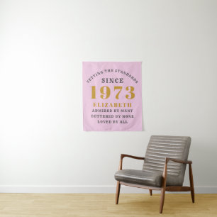50th Birthday Born 1973 Add Name Pink Grey Tapestry