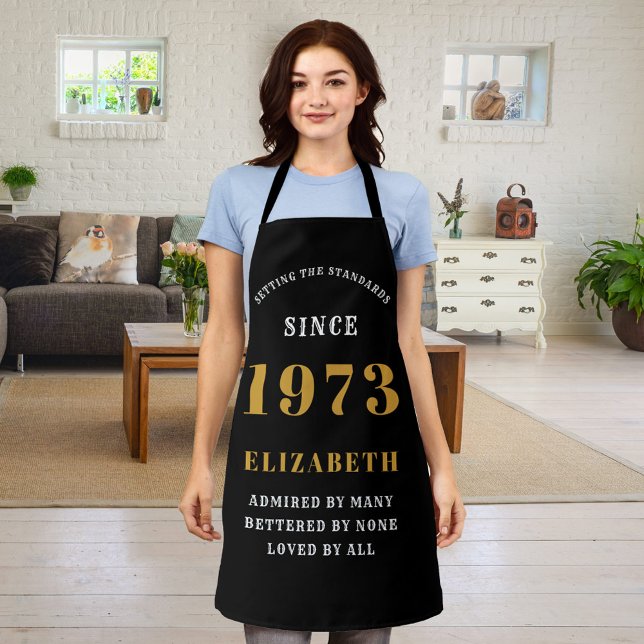 50th Birthday Born 1973 Black Gold Lady's Apron (Creator Uploaded)