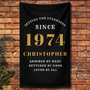 50th Birthday Born 1974 Add Name Black Gold Banner
