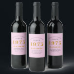 50th Birthday Born 1975 Add Name Pink Grey Wine Label<br><div class="desc">Personalised Birthday add your name and year sparkling wine label. Edit the name and year with the template provided. A wonderful custom pink birthday party item. More gifts and party supplies available with the "setting standards" design in the store.</div>