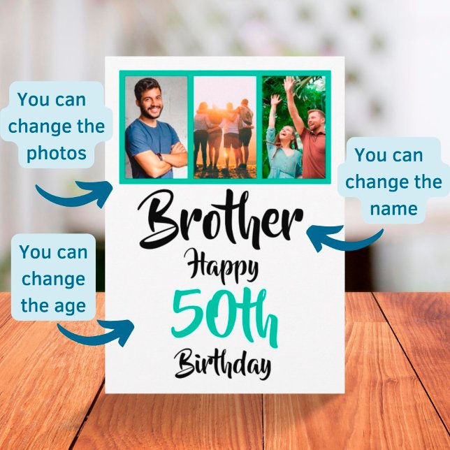 50th birthday brother photo collage Card (Creator Uploaded)