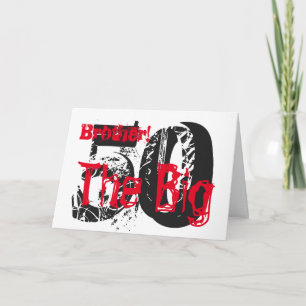 50th Birthday, brother, red, white text on black. Card