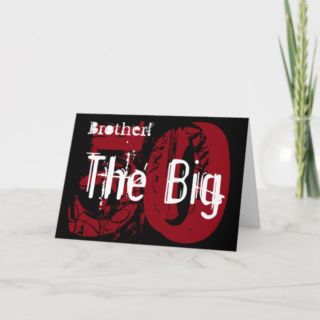 50th Birthday, brother, white, black, red. Card (Front)