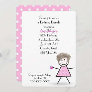 50th Birthday Brunch Stick Girl Invitation