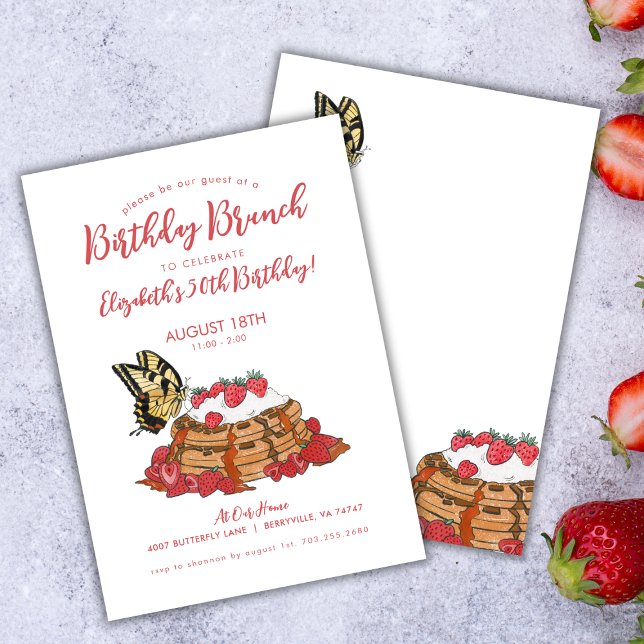 50th Birthday Brunch Strawberry Waffles  Invitation (Creator Uploaded)
