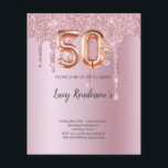 50th Birthday card for her<br><div class="desc">Budget 50th birthday silver glitter invitation A modern,  stylish and glamourous invitation for a 50th birthday party. A faux rose looking background,  decorated with glitter dust. Personalise and add your name and party details. Number 50 is written with a balloon style font,  script on front.</div>