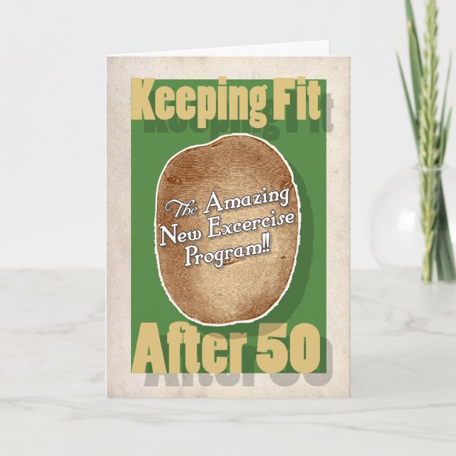 50th Birthday card: Potato Bag Fitness Program Card (Front)
