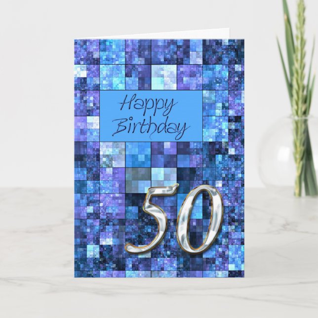 50th Birthday card with abstract squares. (Front)