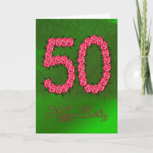 50th birthday card with roses and leaves