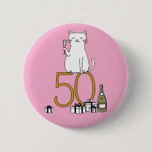 50th birthday cat celebration 50 years fifty 6 cm round badge