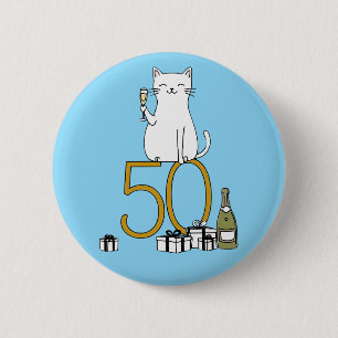 50th birthday cat celebration 50 years fifty 6 cm round badge