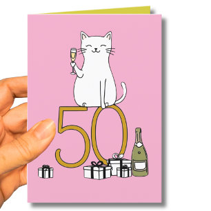 50th birthday cat celebration 50 years fifty thank you card