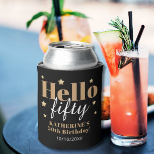 50th Birthday Celebration Black and Gold  Can Cooler