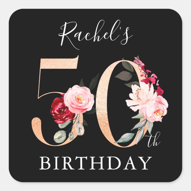 50th Birthday Celebration Gold Script  Square Sticker (Front)