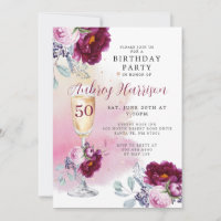 50th Birthday Champagne Glass Floral Birthday
